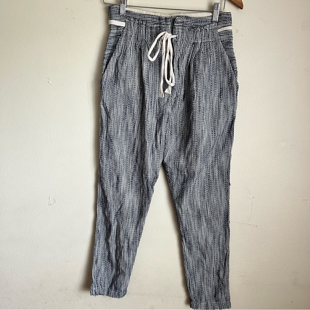 Free people Striped Blue and White Drawstring Pants fishermen boho paper bag